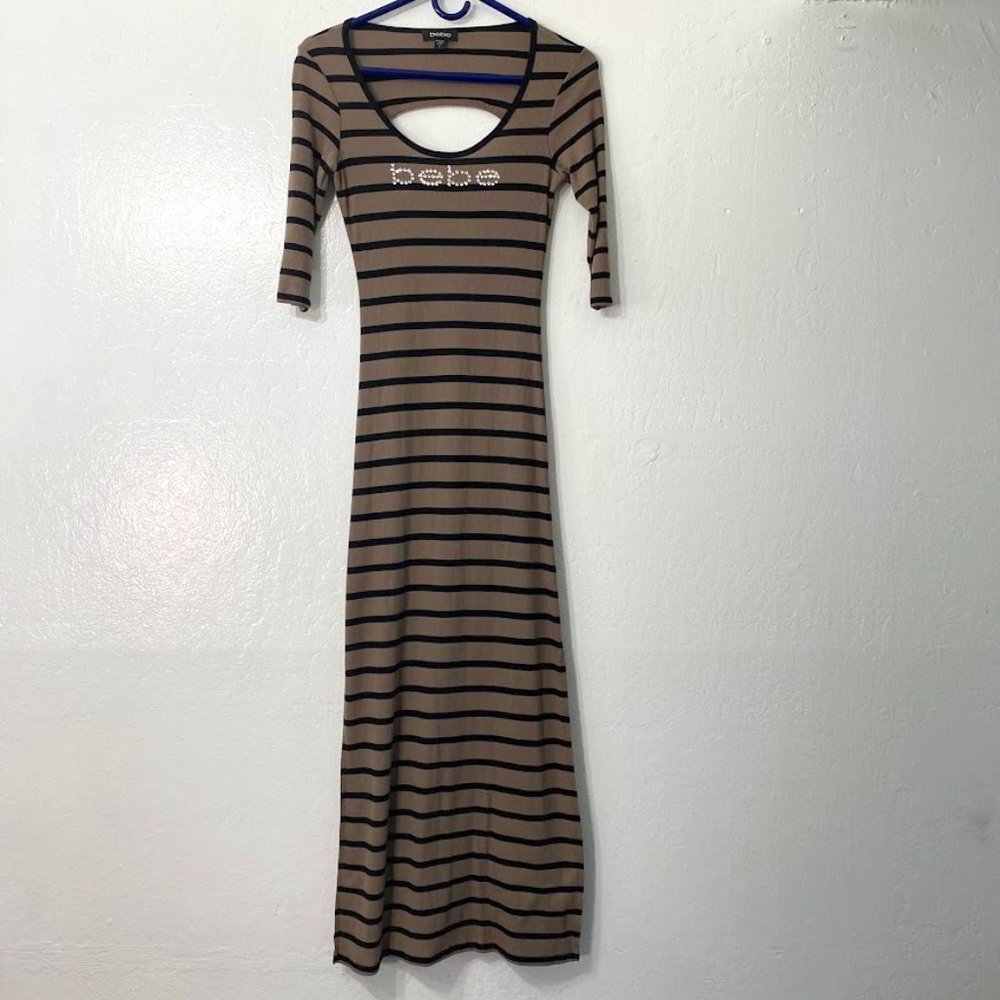 Bebe Brown Striped  Maxi Dress